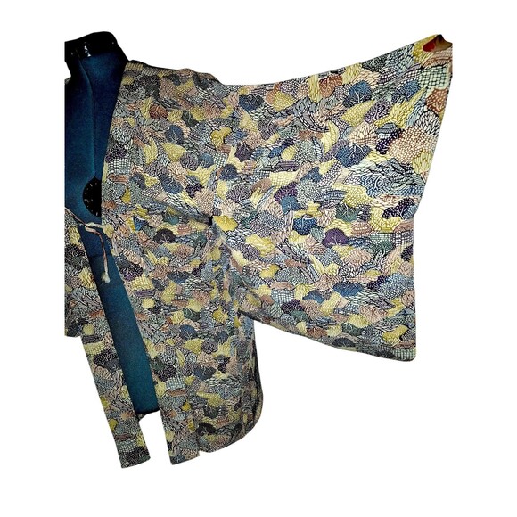 Japanese Vintage Haori Kimono Tie Front Jacket Silk Garden Landscape pattern OS - Picture 3 of 4